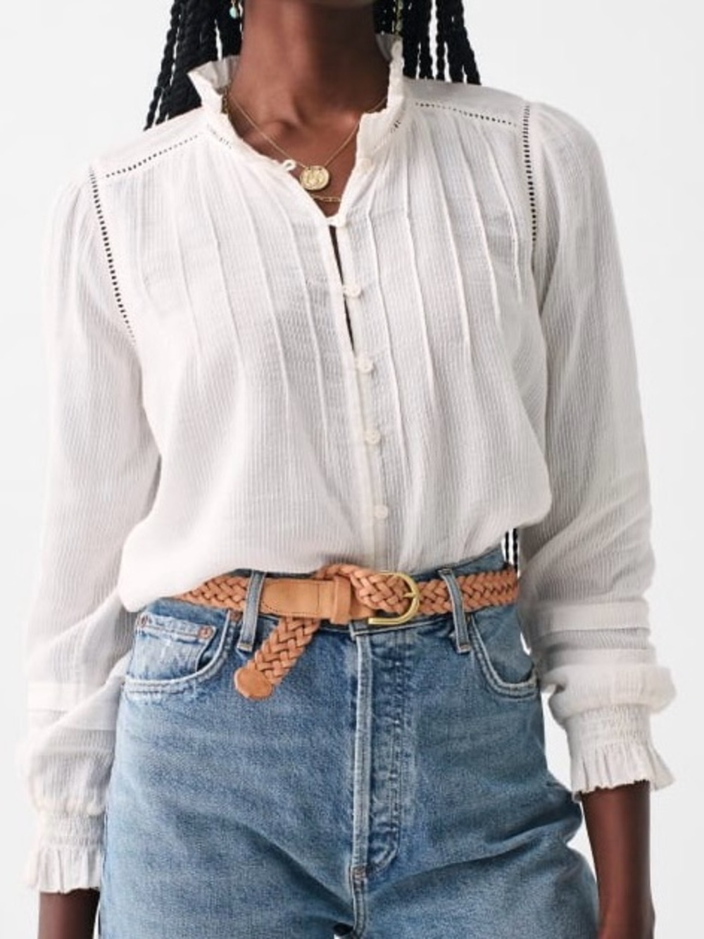 Faherty Willa Button Front Peasant Blouse